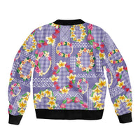 Hawaiian Leis Bomber Jacket Kakau Tattoos and Palaka Pastel Purple Color