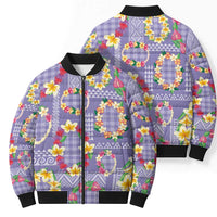 Hawaiian Leis Bomber Puffer Jacket Kakau Tattoos and Palaka Pastel Purple Color