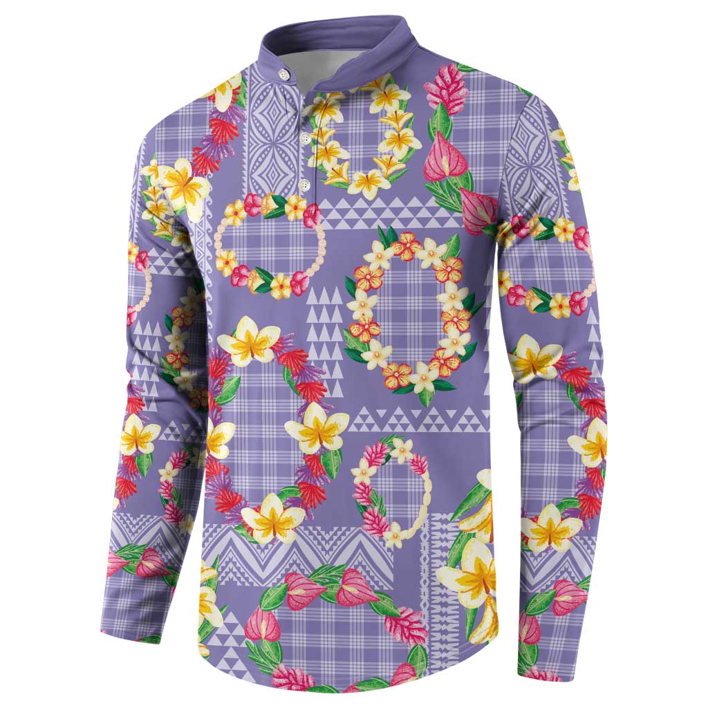 Hawaiian Leis Button Sweatshirt Kakau Tattoos and Palaka Pastel Purple Color