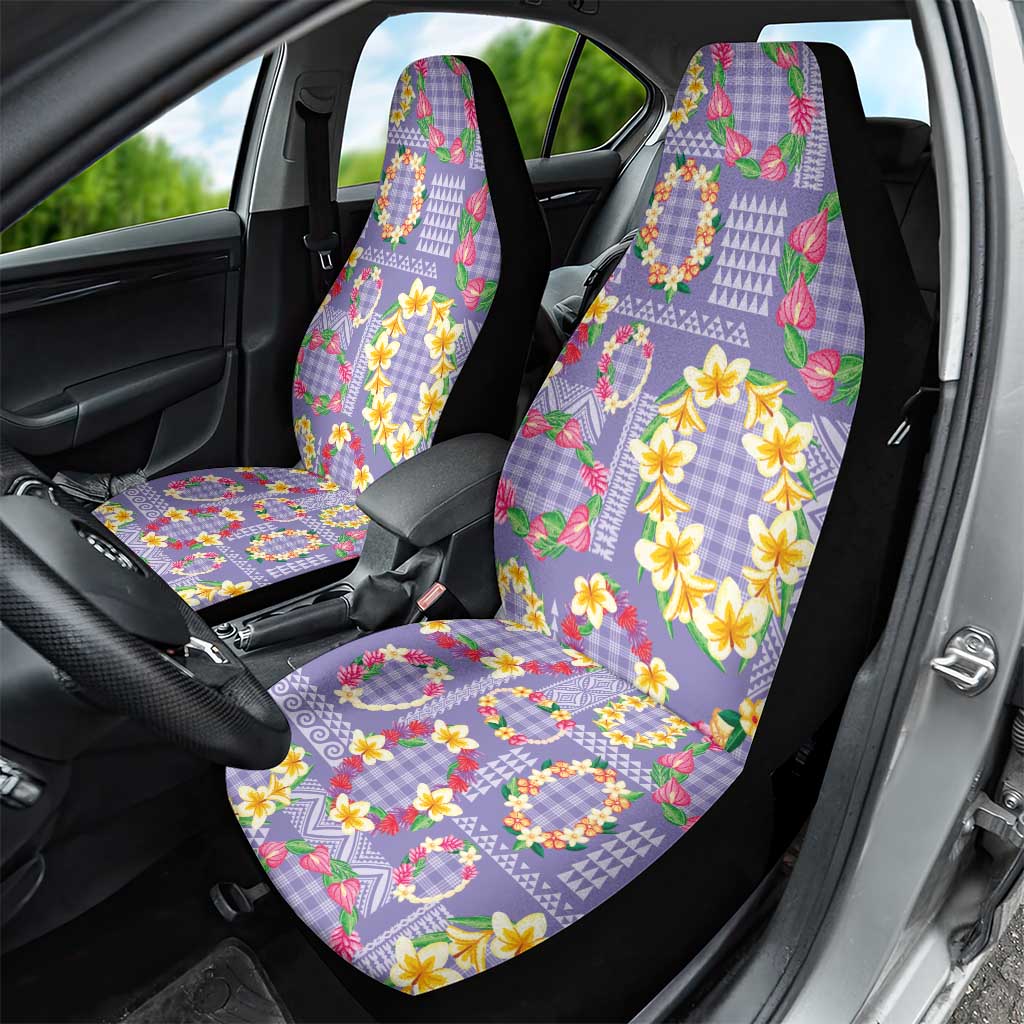 Hawaiian Leis Car Seat Cover Kakau Tattoos and Palaka Pastel Purple Color LT03 - Polynesian Pride