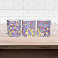 Hawaiian Leis Ceramic Mug Kakau Tattoos and Palaka Pastel Purple Color