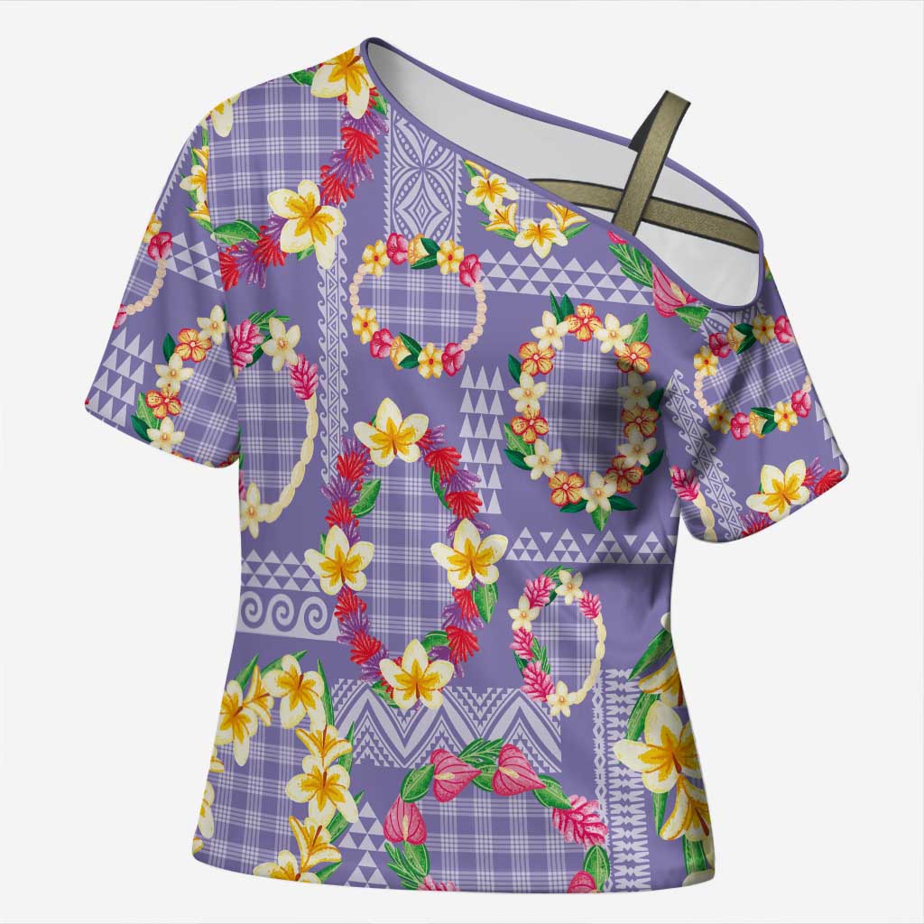 Hawaiian Leis Cross Shoulder Shirt Kakau Tattoos and Palaka Pastel Purple Color LT03 Female Purple - Polynesian Pride