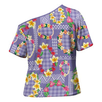 Hawaiian Leis Cross Shoulder Shirt Kakau Tattoos and Palaka Pastel Purple Color LT03 - Polynesian Pride