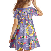 Hawaiian Leis Family Matching Long Sleeve Bodycon Dress and Hawaiian Shirt Kakau Tattoos and Palaka Pastel Purple Color LT03 - Polynesian Pride