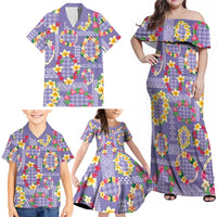 Hawaiian Leis Family Matching Off Shoulder Maxi Dress and Hawaiian Shirt Kakau Tattoos and Palaka Pastel Purple Color LT03 - Polynesian Pride