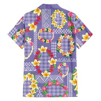 Hawaiian Leis Family Matching Off Shoulder Short Dress and Hawaiian Shirt Kakau Tattoos and Palaka Pastel Purple Color LT03 - Polynesian Pride