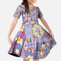 Hawaiian Leis Family Matching Puletasi and Hawaiian Shirt Kakau Tattoos and Palaka Pastel Purple Color LT03 Daughter's Dress Purple - Polynesian Pride