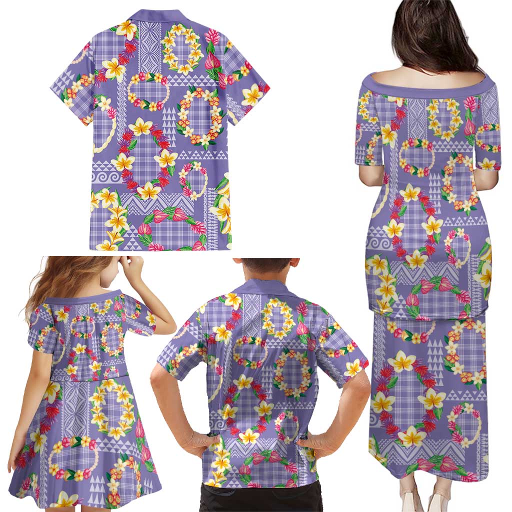 Hawaiian Leis Family Matching Puletasi and Hawaiian Shirt Kakau Tattoos and Palaka Pastel Purple Color LT03 - Polynesian Pride