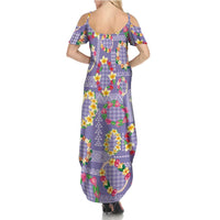 Hawaiian Leis Family Matching Summer Maxi Dress and Hawaiian Shirt Kakau Tattoos and Palaka Pastel Purple Color LT03 - Polynesian Pride