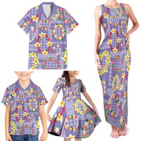 Hawaiian Leis Family Matching Tank Maxi Dress and Hawaiian Shirt Kakau Tattoos and Palaka Pastel Purple Color LT03 - Polynesian Pride