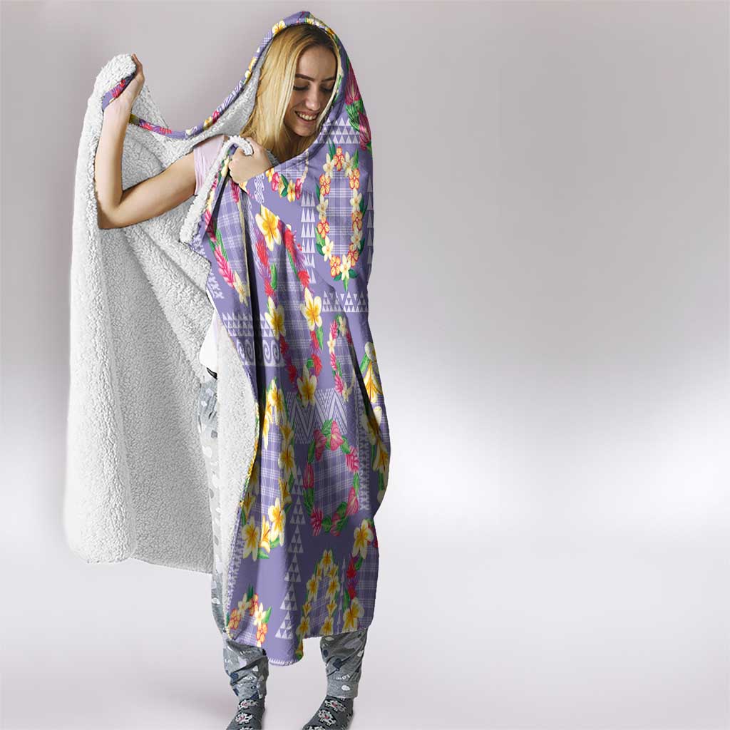 Hawaiian Leis Hooded Blanket Kakau Tattoos and Palaka Pastel Purple Color