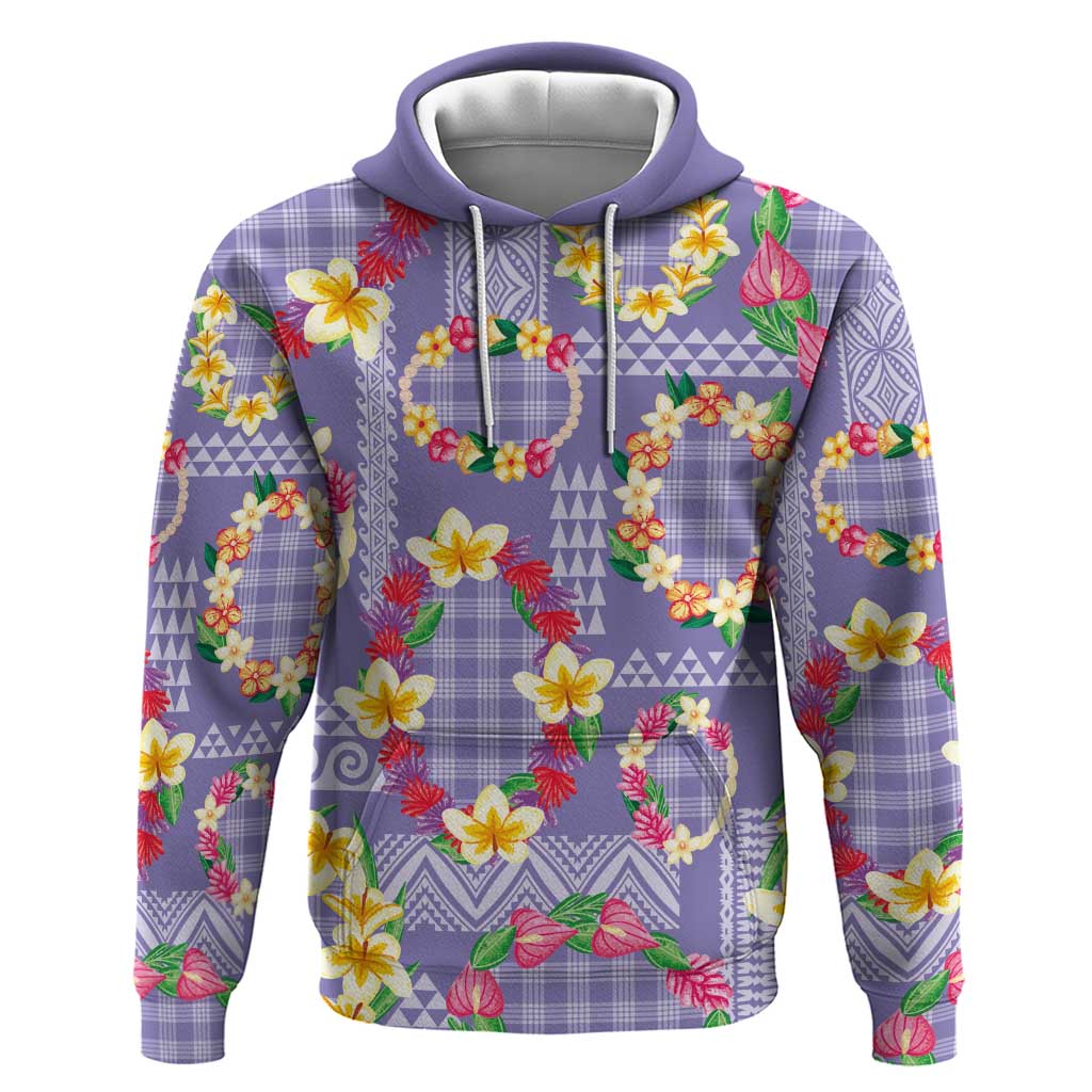 Hawaiian Leis Hoodie Kakau Tattoos and Palaka Pastel Purple Color LT03 Pullover Hoodie Purple - Polynesian Pride