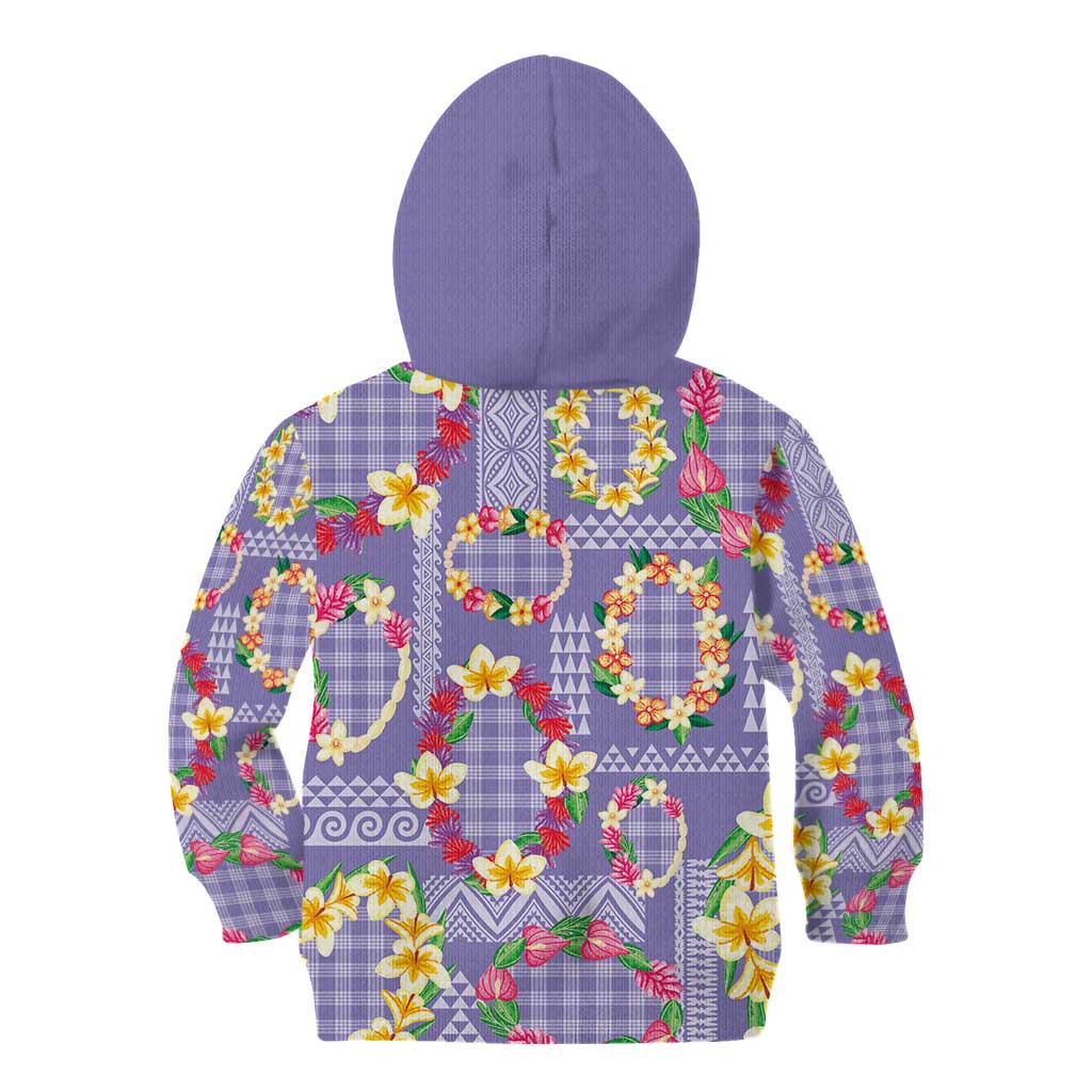 Hawaiian Leis Kid Hoodie Kakau Tattoos and Palaka Pastel Purple Color LT03 - Polynesian Pride