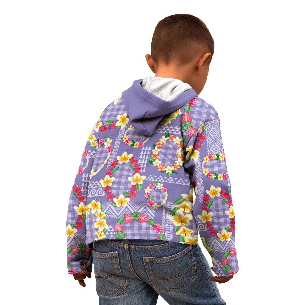 Hawaiian Leis Kid Hoodie Kakau Tattoos and Palaka Pastel Purple Color LT03 - Polynesian Pride