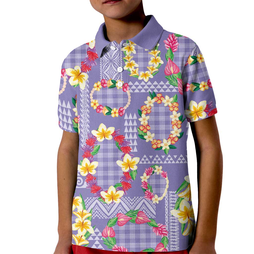 Hawaiian Leis Kid Polo Shirt Kakau Tattoos and Palaka Pastel Purple Color LT03 Kid Purple - Polynesian Pride