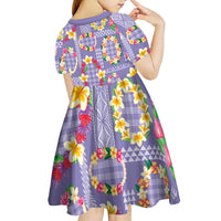 Hawaiian Leis Kid Short Sleeve Dress Kakau Tattoos and Palaka Pastel Purple Color LT03 - Polynesian Pride