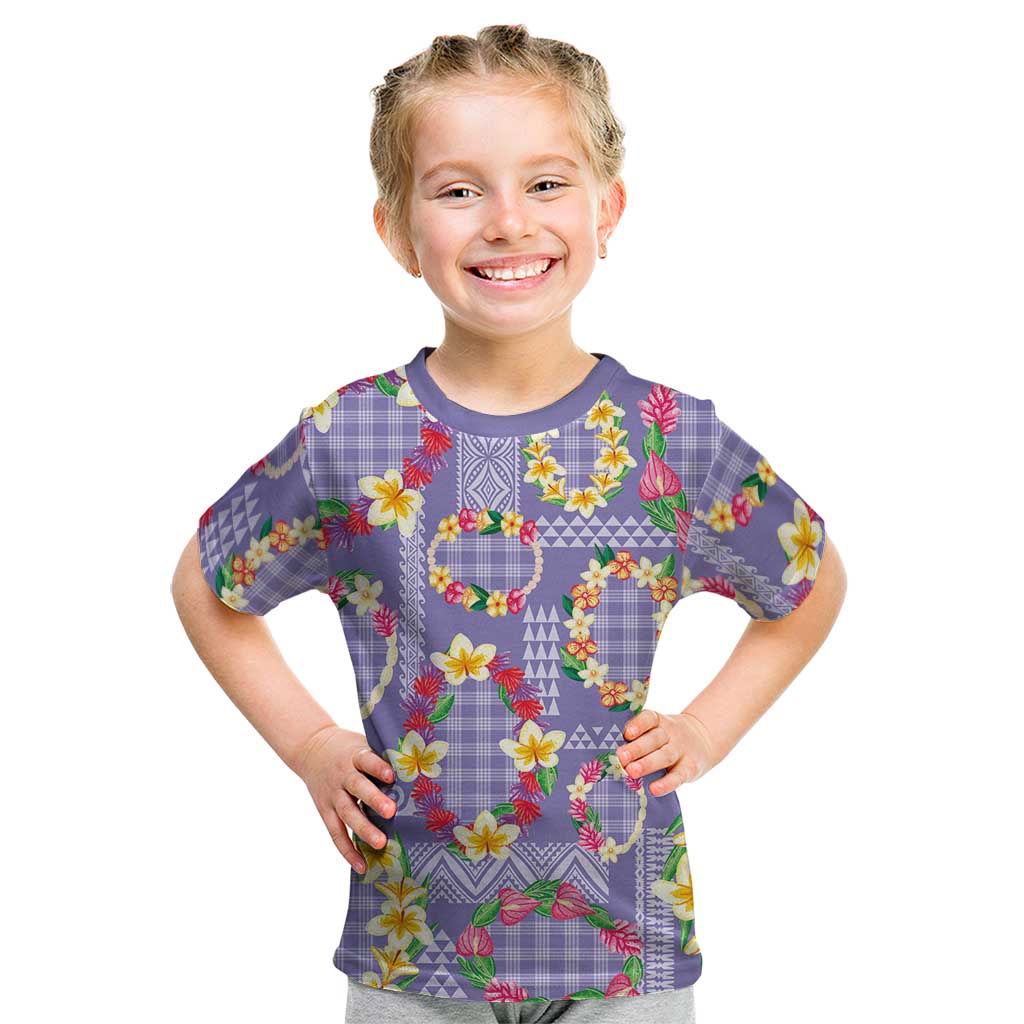 Hawaiian Leis Kid T Shirt Kakau Tattoos and Palaka Pastel Purple Color LT03 Purple - Polynesian Pride