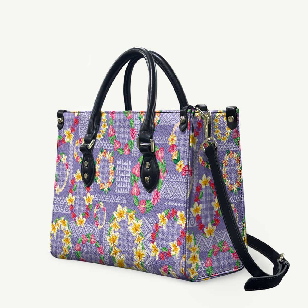 Hawaiian Leis Leather Bag Kakau Tattoos and Palaka Pastel Purple Color LT03 Purple - Polynesian Pride