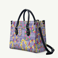 Hawaiian Leis Leather Bag Kakau Tattoos and Palaka Pastel Purple Color LT03 Purple - Polynesian Pride
