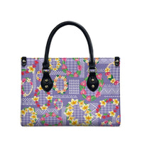 Hawaiian Leis Leather Bag Kakau Tattoos and Palaka Pastel Purple Color LT03 - Polynesian Pride