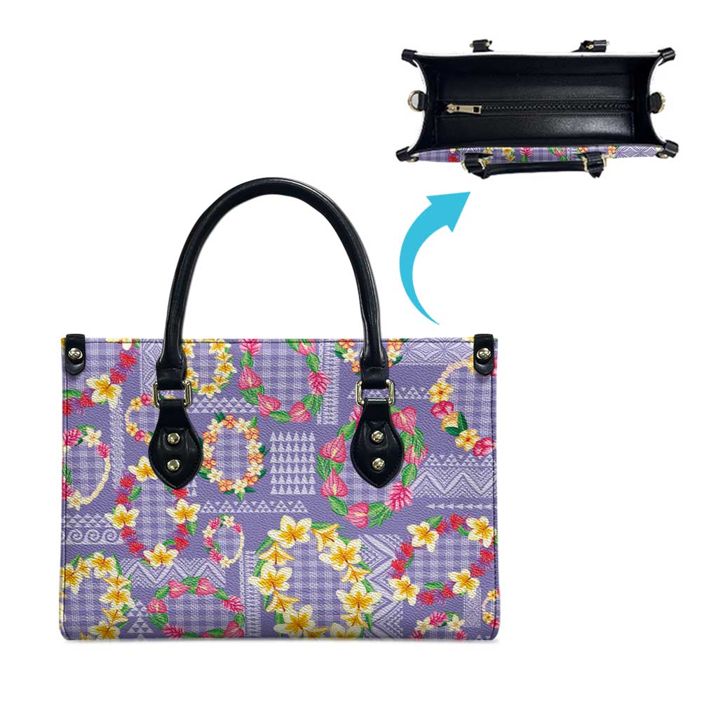Hawaiian Leis Leather Bag Kakau Tattoos and Palaka Pastel Purple Color LT03 - Polynesian Pride