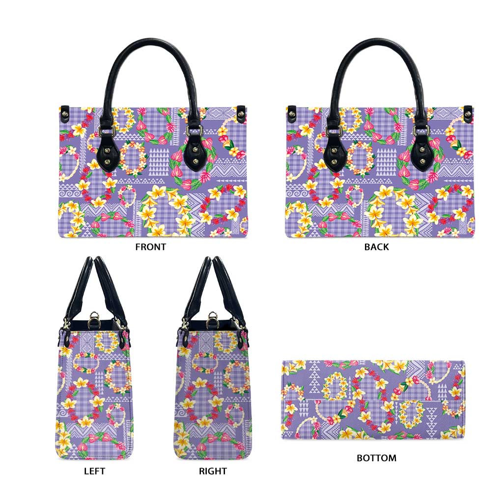 Hawaiian Leis Leather Bag Kakau Tattoos and Palaka Pastel Purple Color LT03 - Polynesian Pride