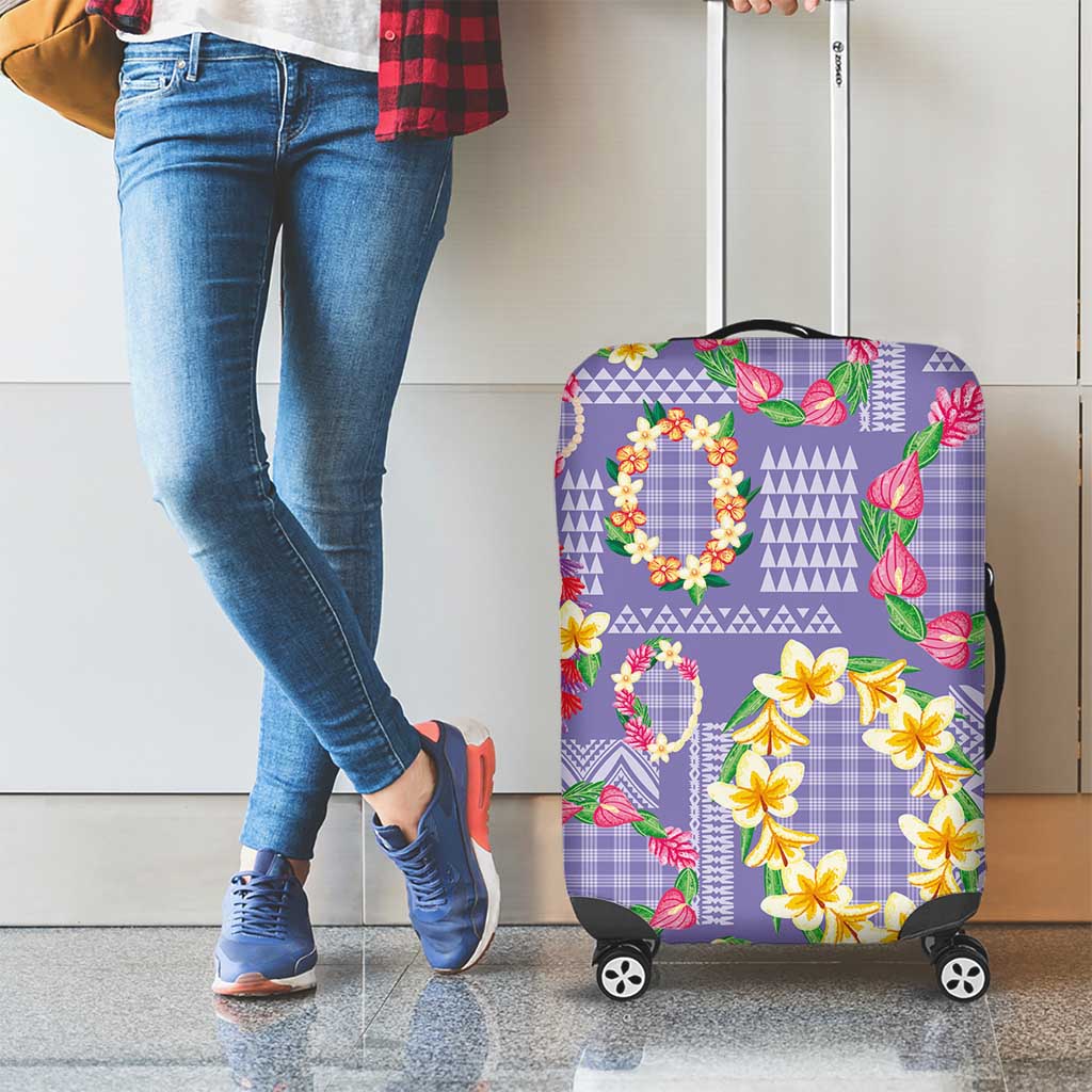Hawaiian Leis Luggage Cover Kakau Tattoos and Palaka Pastel Purple Color LT03 - Polynesian Pride