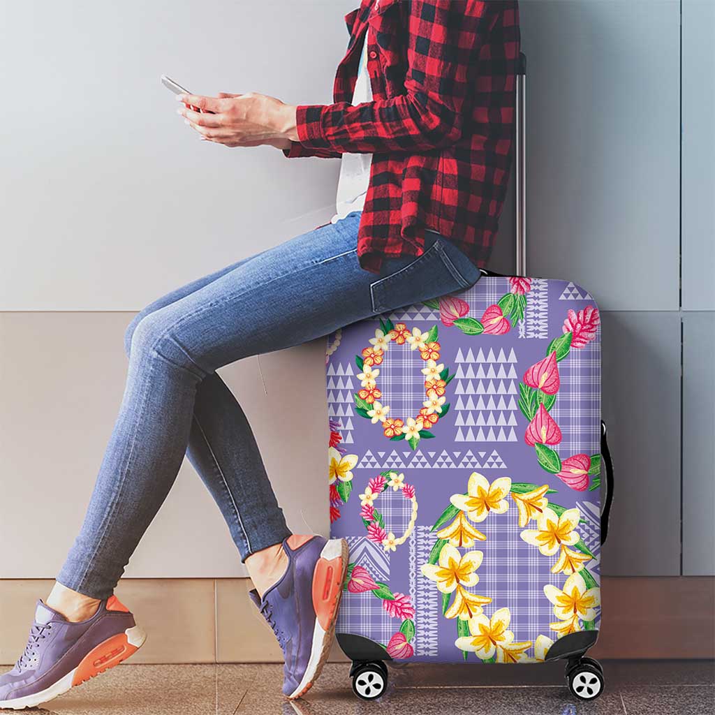 Hawaiian Leis Luggage Cover Kakau Tattoos and Palaka Pastel Purple Color LT03 - Polynesian Pride