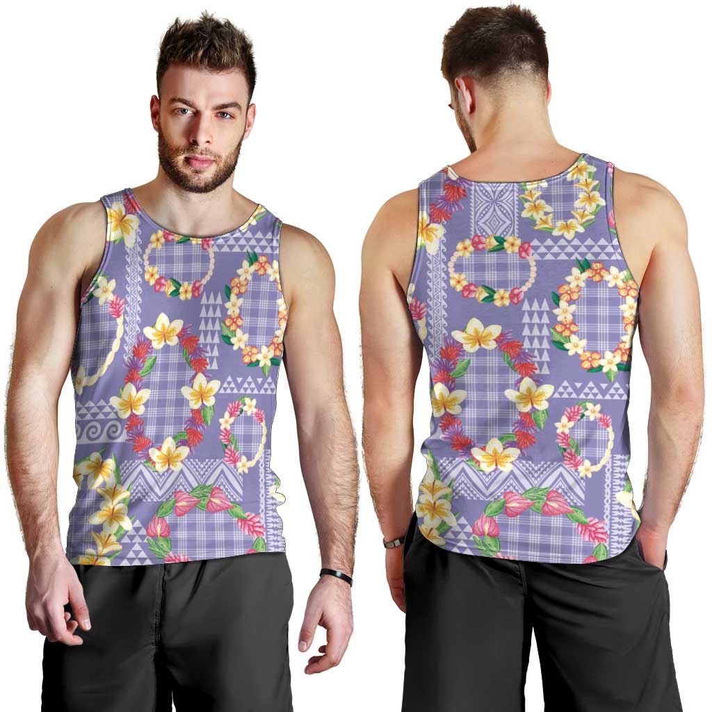 Hawaiian Leis Men Tank Top Kakau Tattoos and Palaka Pastel Purple Color