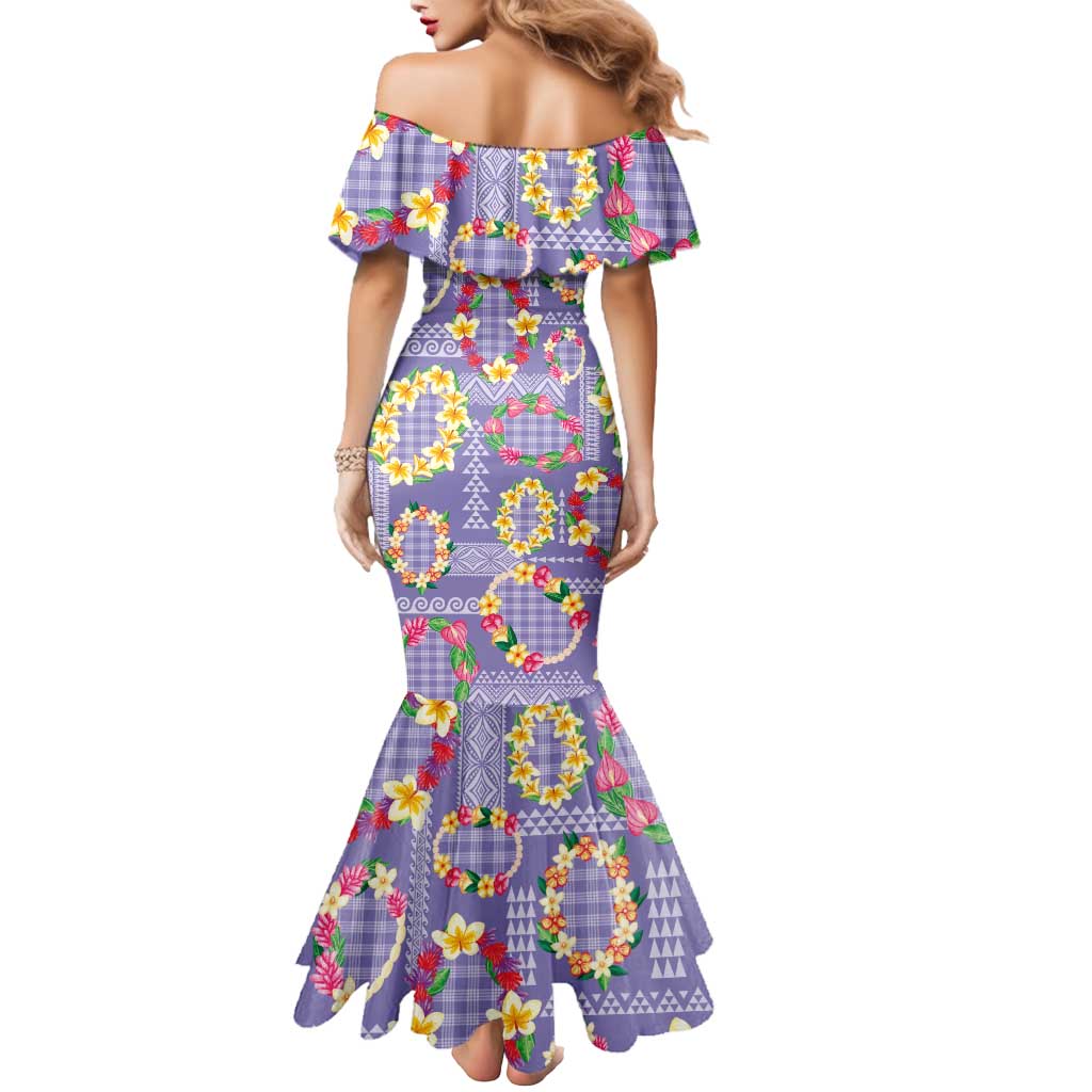 Hawaiian Leis Mermaid Dress Kakau Tattoos and Palaka Pastel Purple Color LT03 - Polynesian Pride