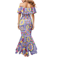 Hawaiian Leis Mermaid Dress Kakau Tattoos and Palaka Pastel Purple Color LT03 - Polynesian Pride