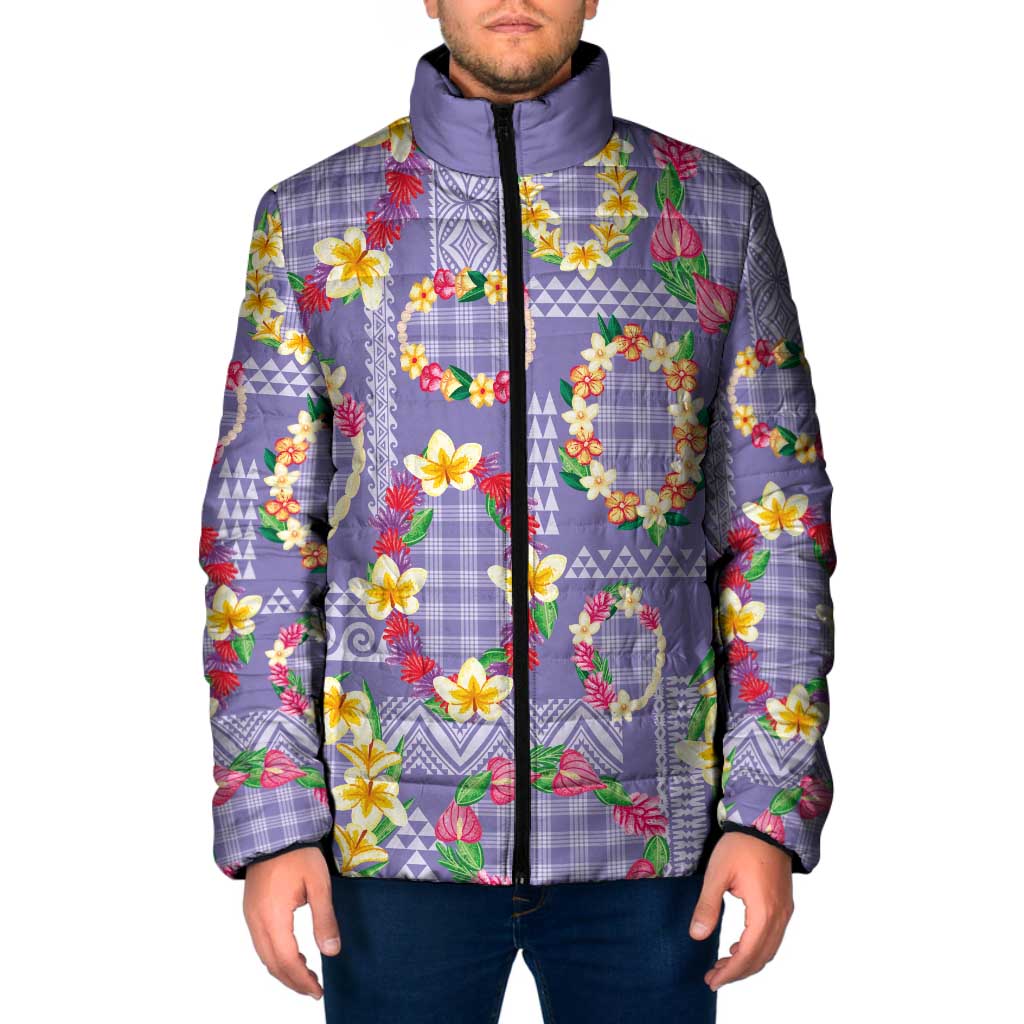 Hawaiian Leis Padded Jacket Kakau Tattoos and Palaka Pastel Purple Color
