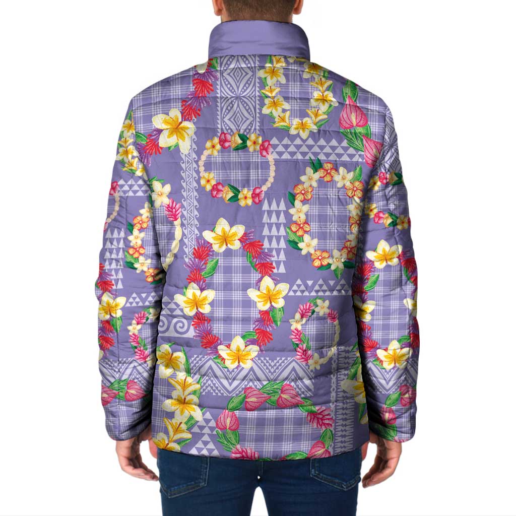Hawaiian Leis Padded Jacket Kakau Tattoos and Palaka Pastel Purple Color