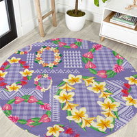 Hawaiian Leis Round Carpet Kakau Tattoos and Palaka Pastel Purple Color
