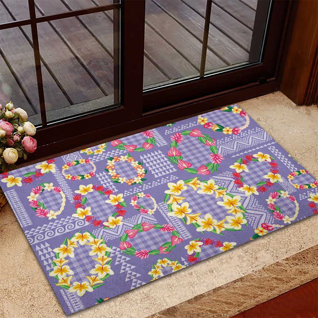 Hawaiian Leis Rubber Doormat Kakau Tattoos and Palaka Pastel Purple Color