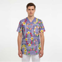 Hawaiian Leis Scrub Top Kakau Tattoos and Palaka Pastel Purple Color