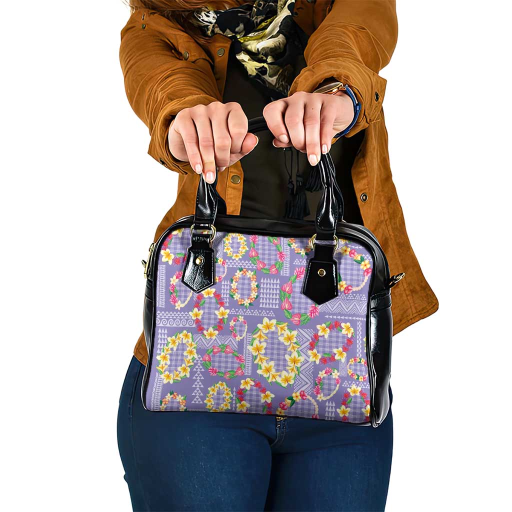 Hawaiian Leis Shoulder Handbag Kakau Tattoos and Palaka Pastel Purple Color