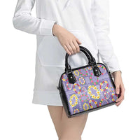 Hawaiian Leis Shoulder Handbag Kakau Tattoos and Palaka Pastel Purple Color
