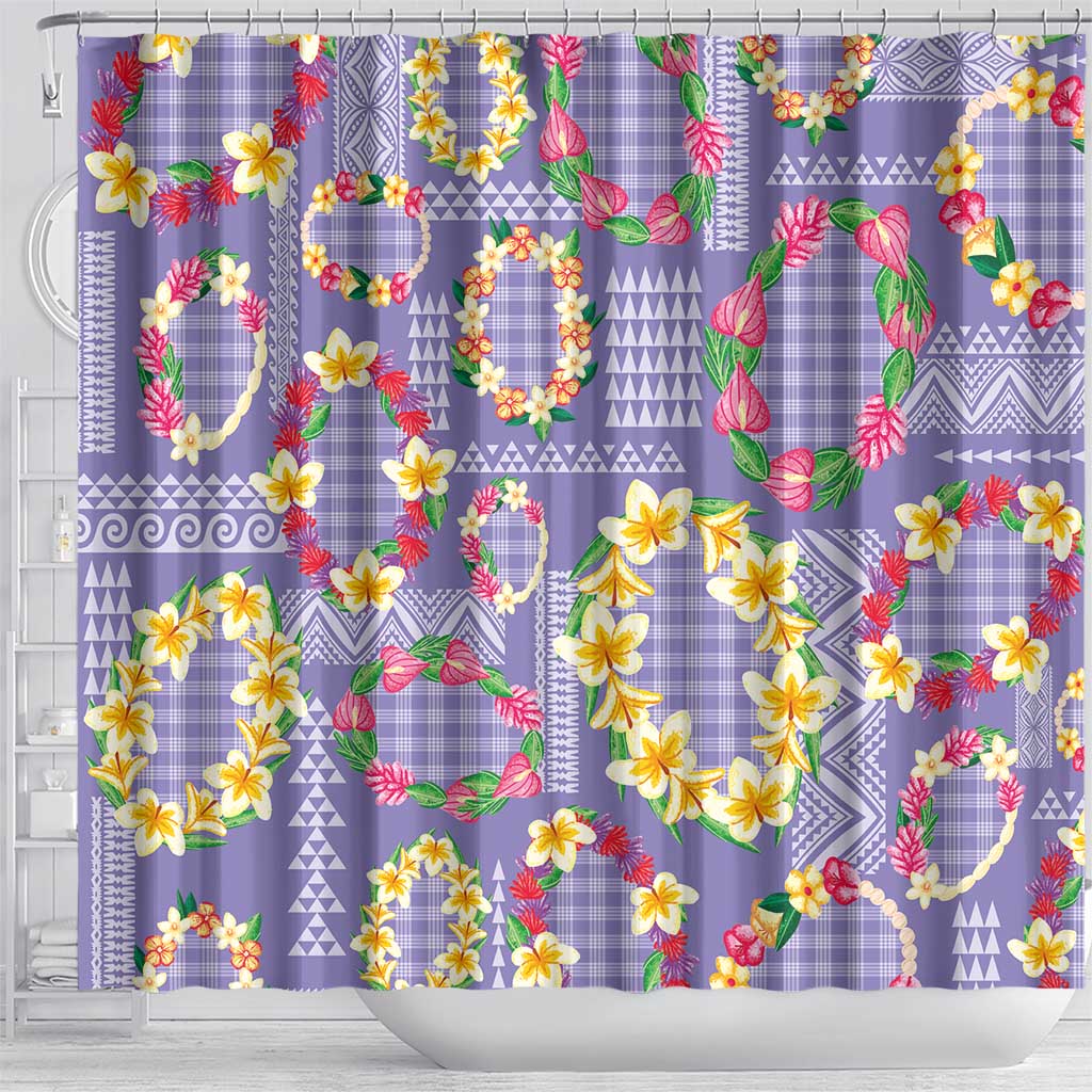 Hawaiian Leis Shower Curtain Kakau Tattoos and Palaka Pastel Purple Color