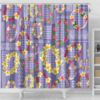 Hawaiian Leis Shower Curtain Kakau Tattoos and Palaka Pastel Purple Color