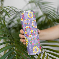 Hawaiian Leis Skinny Tumbler Kakau Tattoos and Palaka Pastel Purple Color LT03 - Polynesian Pride