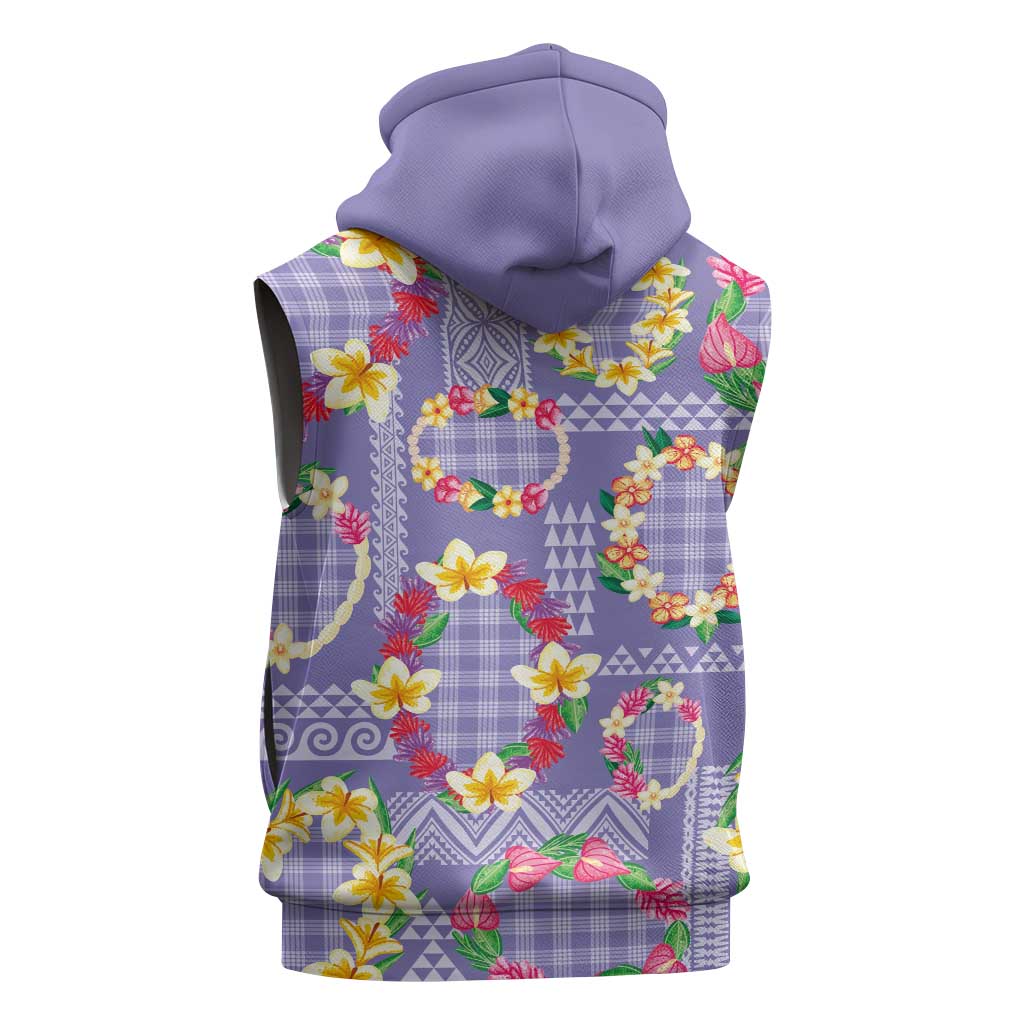 Hawaiian Leis Sleeveless Zip Hoodie Kakau Tattoos and Palaka Pastel Purple Color LT03 - Polynesian Pride