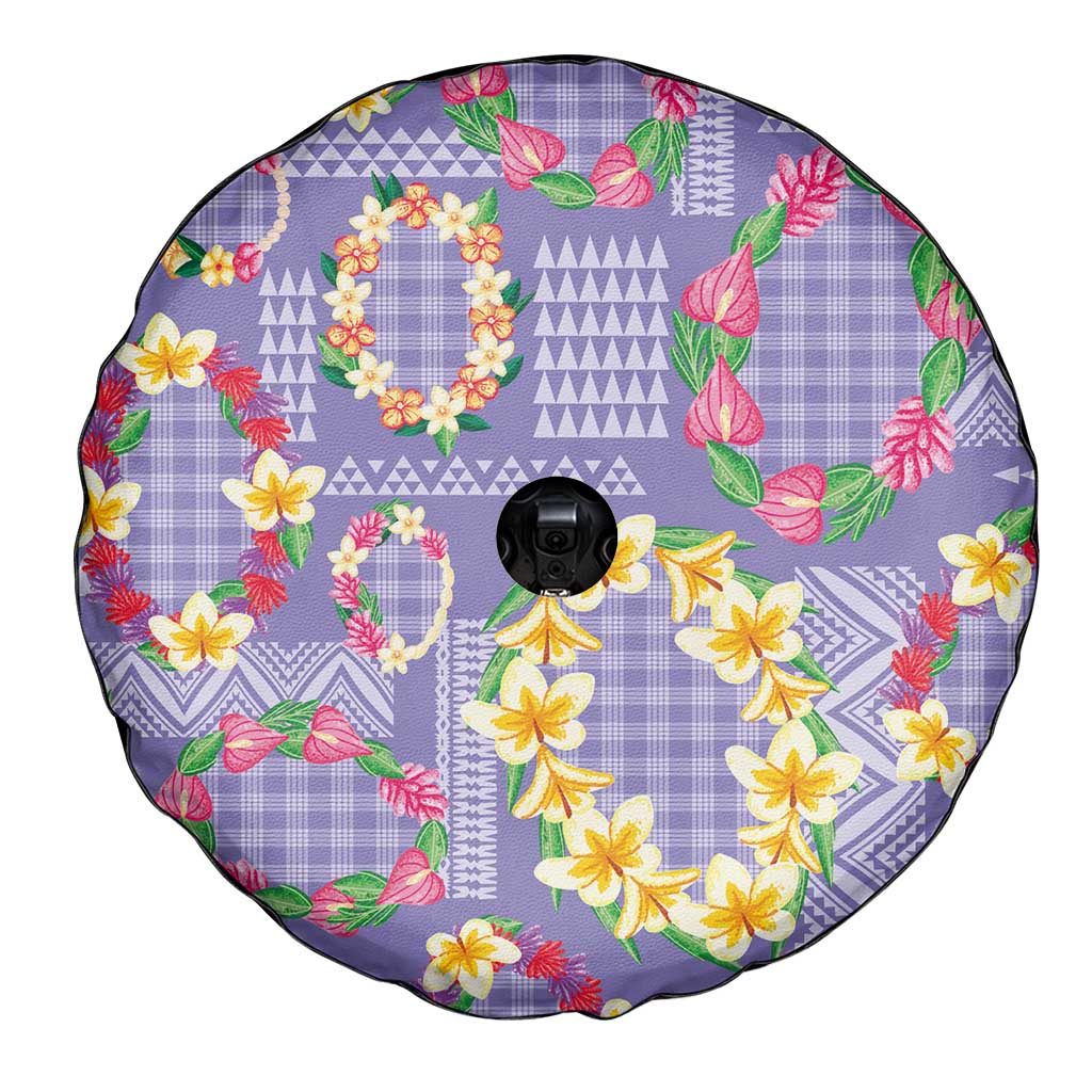 Hawaiian Leis Spare Tire Cover Kakau Tattoos and Palaka Pastel Purple Color LT03 - Polynesian Pride