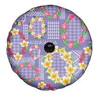 Hawaiian Leis Spare Tire Cover Kakau Tattoos and Palaka Pastel Purple Color LT03 - Polynesian Pride