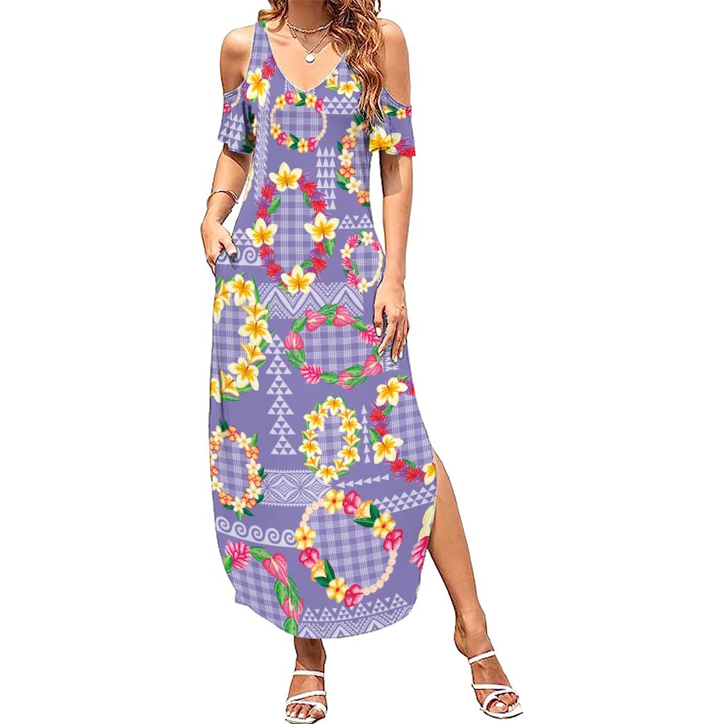 Hawaiian Leis Summer Maxi Dress Kakau Tattoos and Palaka Pastel Purple Color LT03 Women Purple - Polynesian Pride