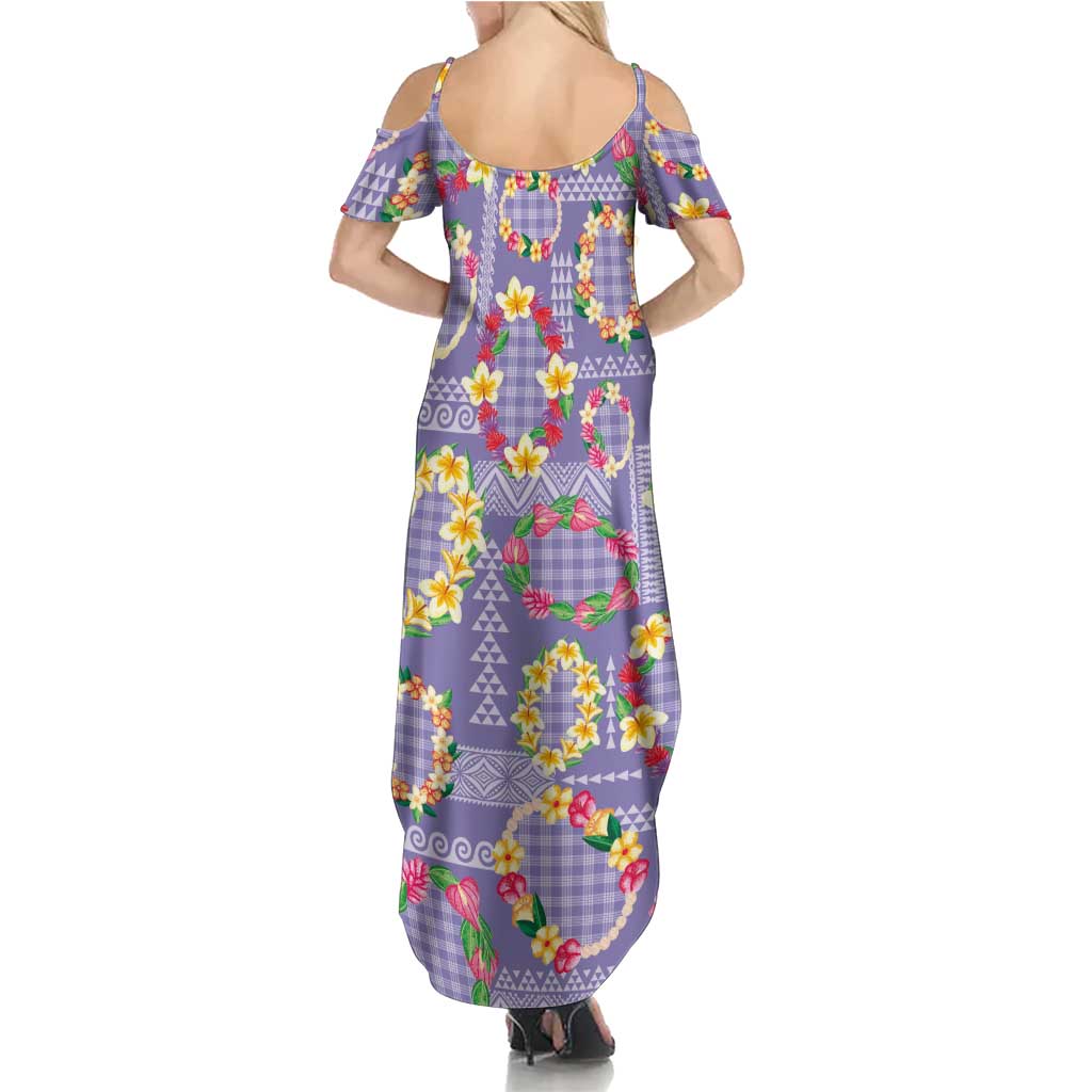 Hawaiian Leis Summer Maxi Dress Kakau Tattoos and Palaka Pastel Purple Color LT03 - Polynesian Pride