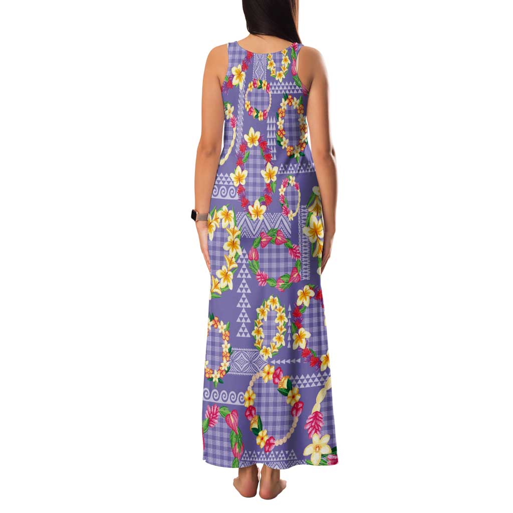 Hawaiian Leis Tank Maxi Dress Kakau Tattoos and Palaka Pastel Purple Color LT03 - Polynesian Pride
