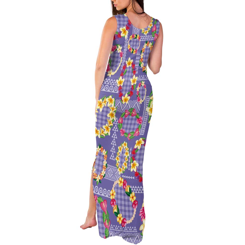 Hawaiian Leis Tank Maxi Dress Kakau Tattoos and Palaka Pastel Purple Color LT03 - Polynesian Pride