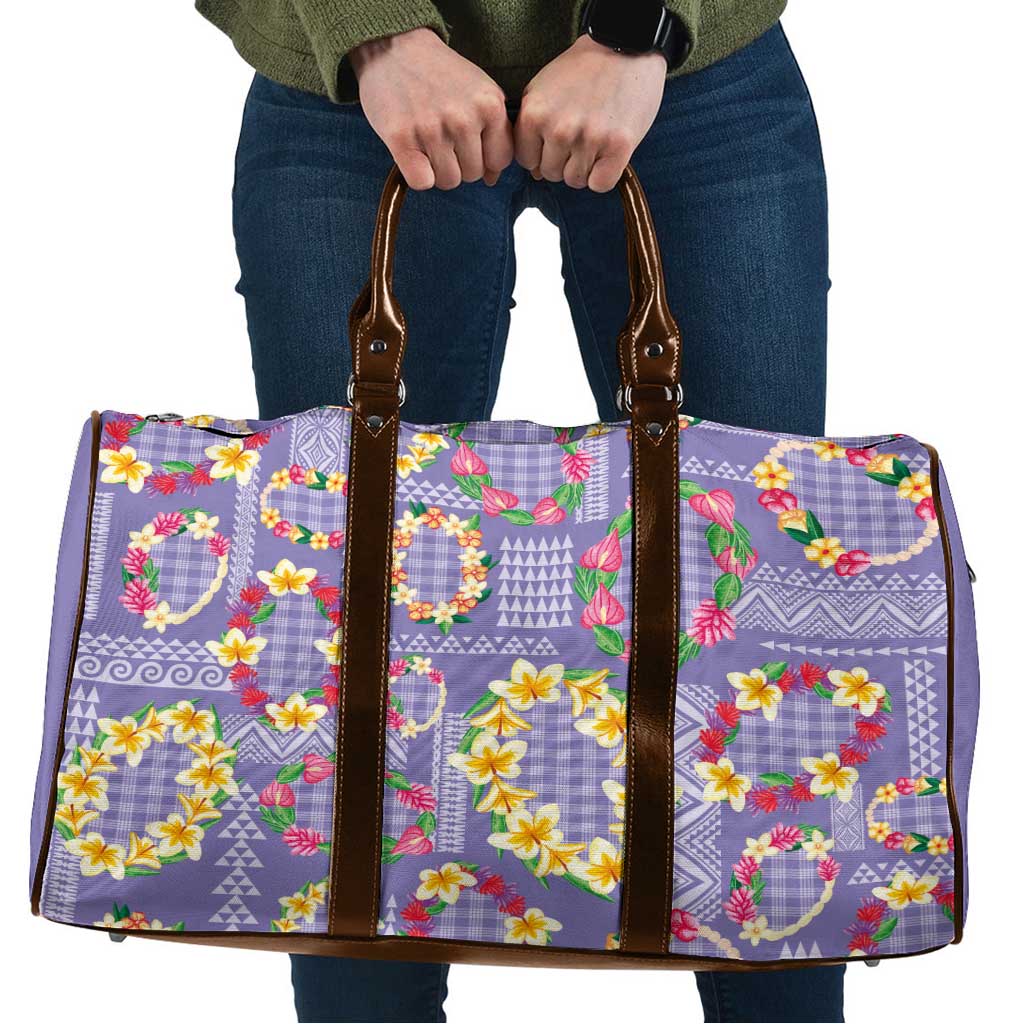 Hawaiian Leis Travel Bag Kakau Tattoos and Palaka Pastel Purple Color