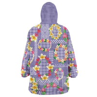 Hawaiian Leis Wearable Blanket Hoodie Kakau Tattoos and Palaka Pastel Purple Color LT03 - Polynesian Pride